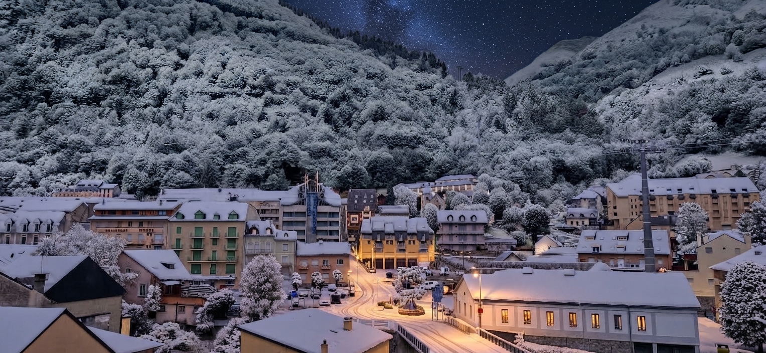 Cauterets, village de montagne sous la neige